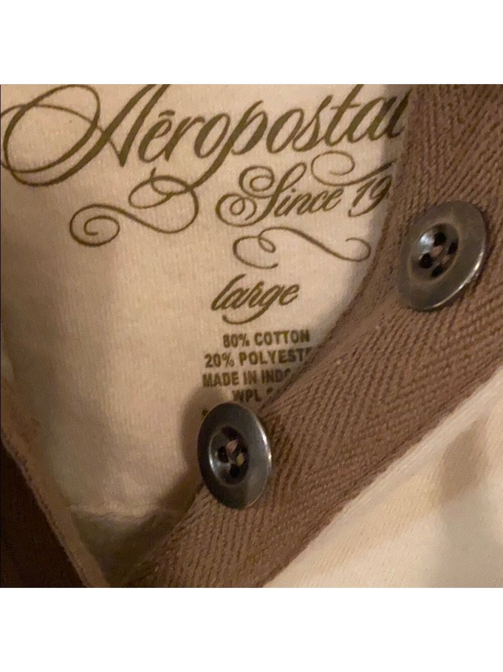 AEROPOSTAL CREAM 1/4 BUTTON UP HH5 - Picture 2 of 4